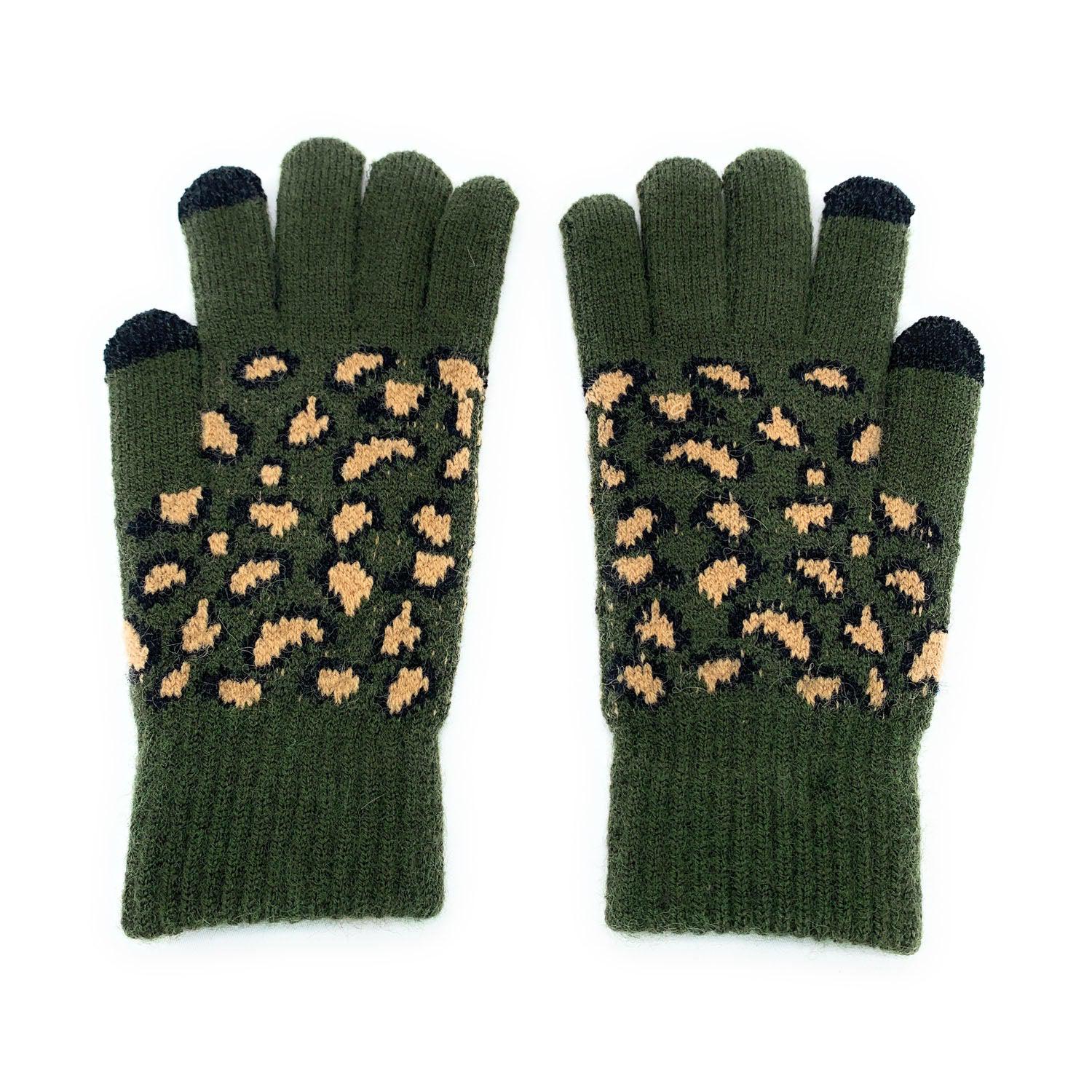 Empire Cove Winter Knit Ribbed Leopard Touch Screen Gloves-Black-