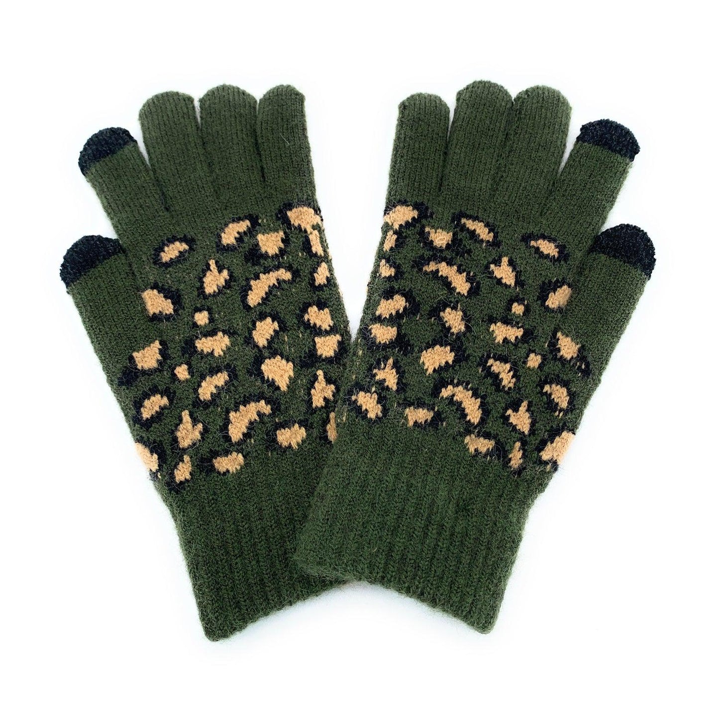 Empire Cove Winter Knit Ribbed Leopard Touch Screen Gloves-Black-