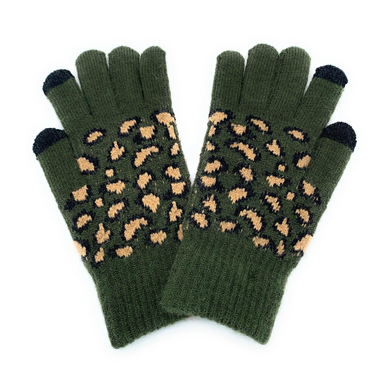 Empire Cove Winter Knit Ribbed Leopard Touch Screen Gloves-Black-