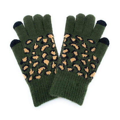 Empire Cove Winter Knit Ribbed Leopard Touch Screen Gloves-Black-
