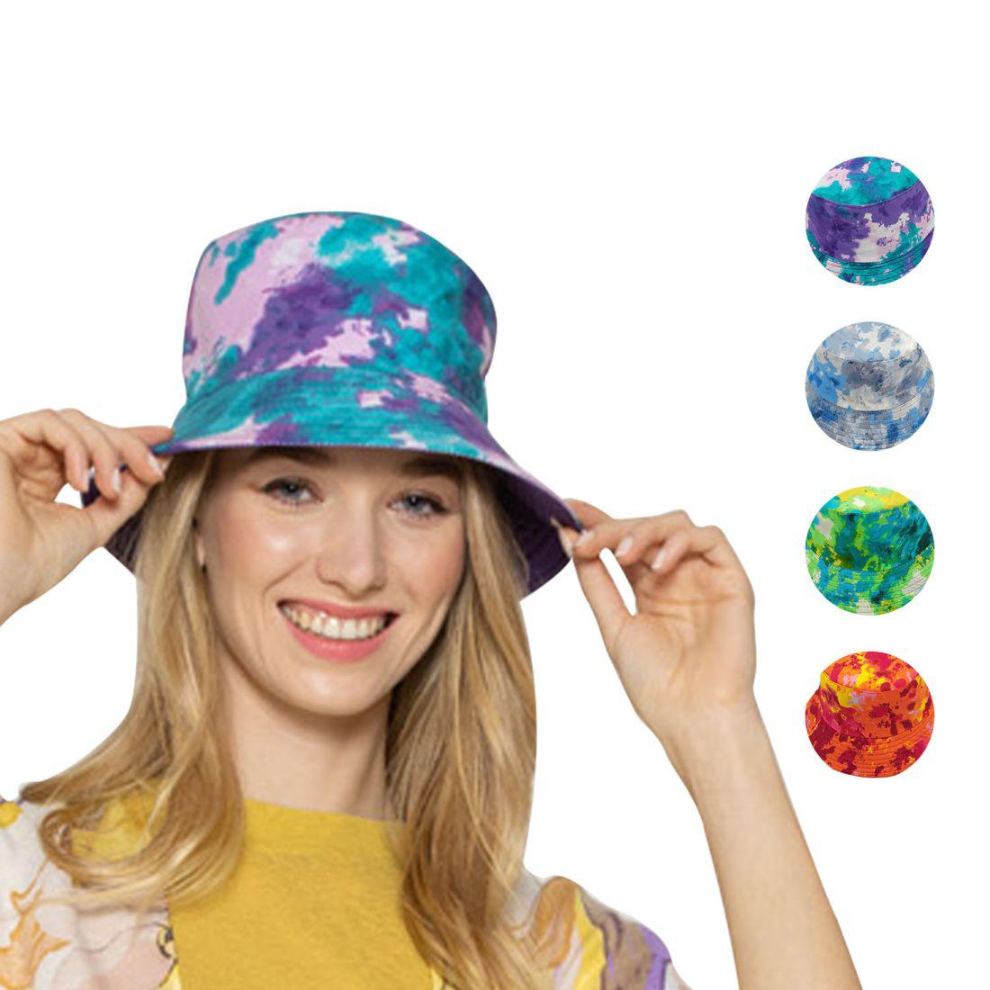 Empire Cove Tie Dye Ice Crumple Bucket Hat Reversible Fisherman Cap Women Men-Purple-