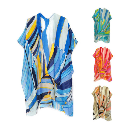 Empire Cove Womens Abstract Print Kimono Shawl Wraps Beach Cover Ups Summer-Blue-