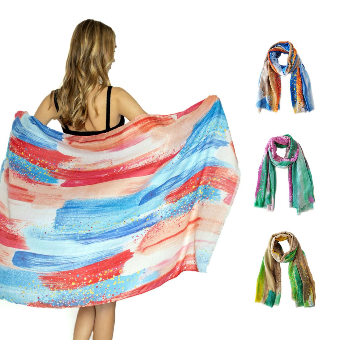 Empire Cove Womens Scarf Scarves Shawl Wraps Brush Stroke Print Sarong Cover Ups-Coral-