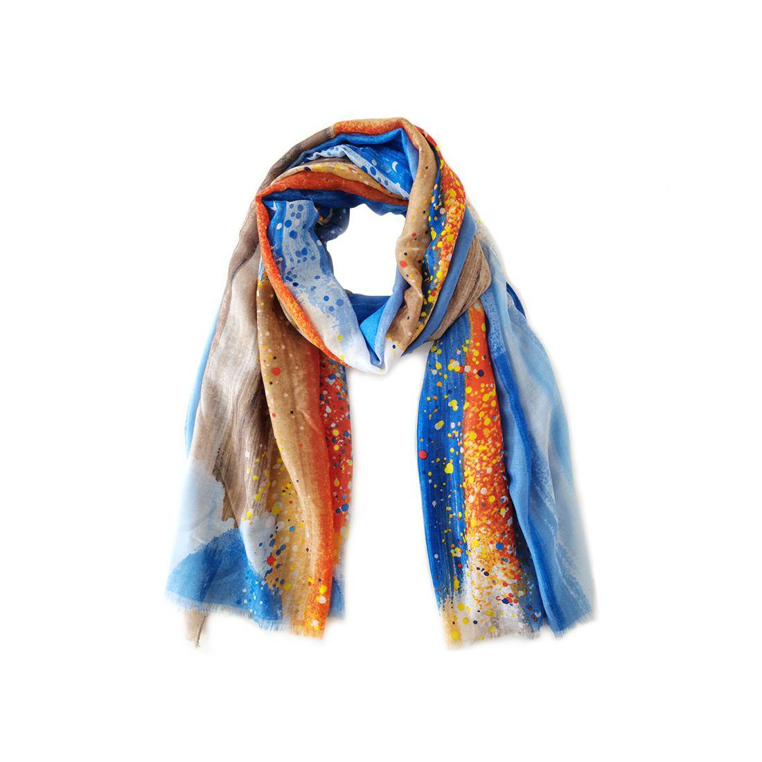 Empire Cove Womens Scarf Scarves Shawl Wraps Brush Stroke Print Sarong Cover Ups-Blue-