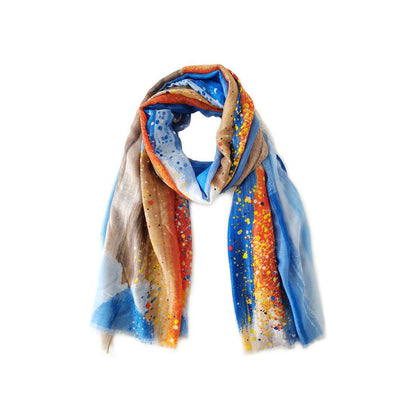 Empire Cove Womens Scarf Scarves Shawl Wraps Brush Stroke Print Sarong Cover Ups-Blue-