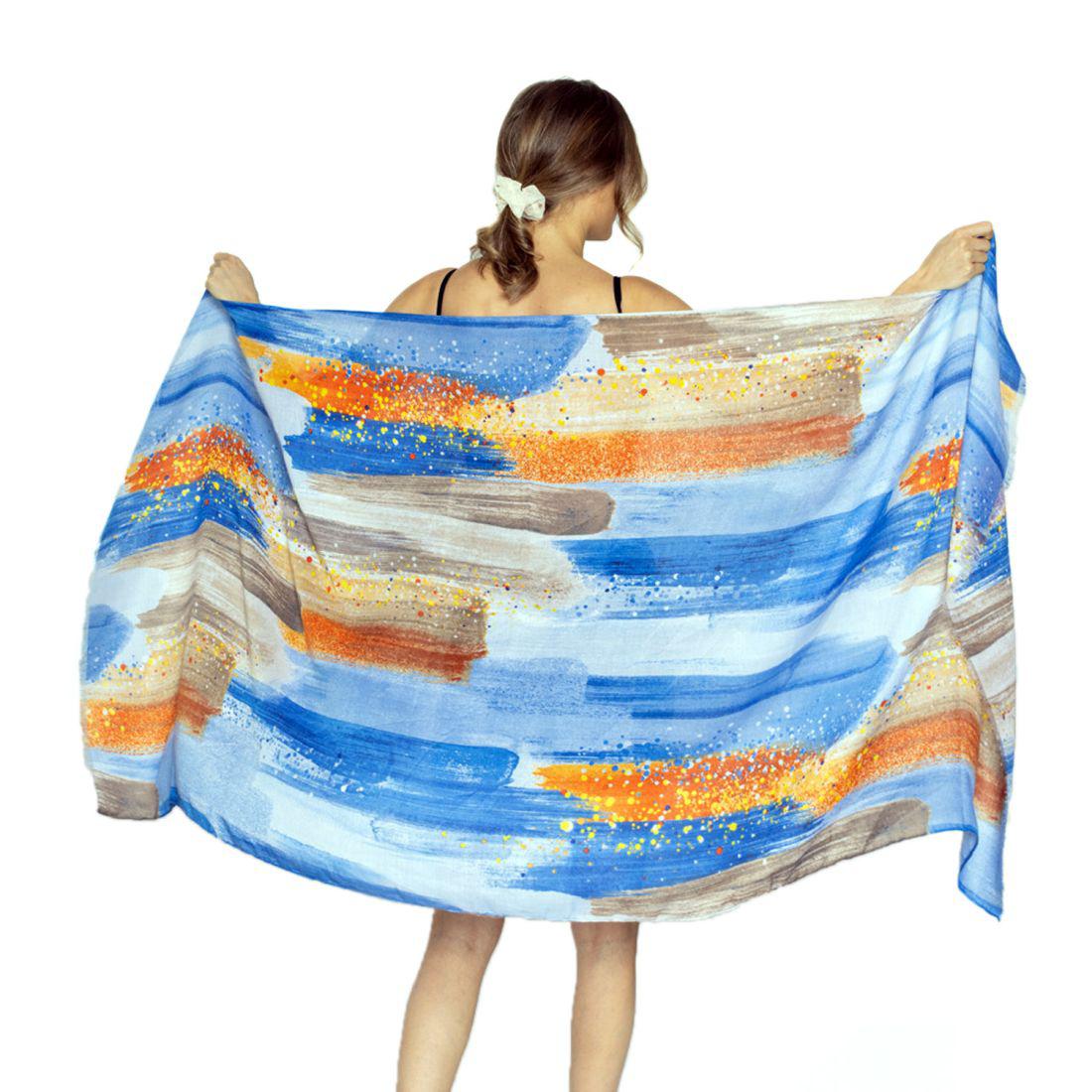 Empire Cove Womens Scarf Scarves Shawl Wraps Brush Stroke Print Sarong Cover Ups-Coral-