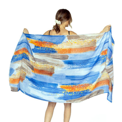 Empire Cove Womens Scarf Scarves Shawl Wraps Brush Stroke Print Sarong Cover Ups-Coral-