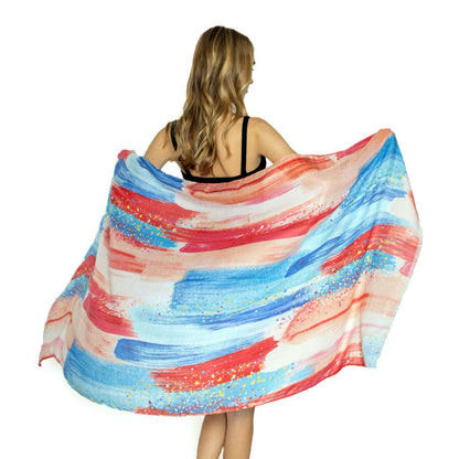 Empire Cove Womens Scarf Scarves Shawl Wraps Brush Stroke Print Sarong Cover Ups-Coral-