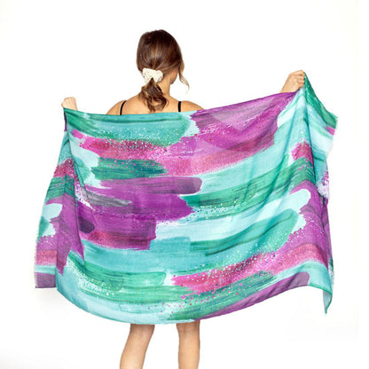 Empire Cove Womens Scarf Scarves Shawl Wraps Brush Stroke Print Sarong Cover Ups-Coral-