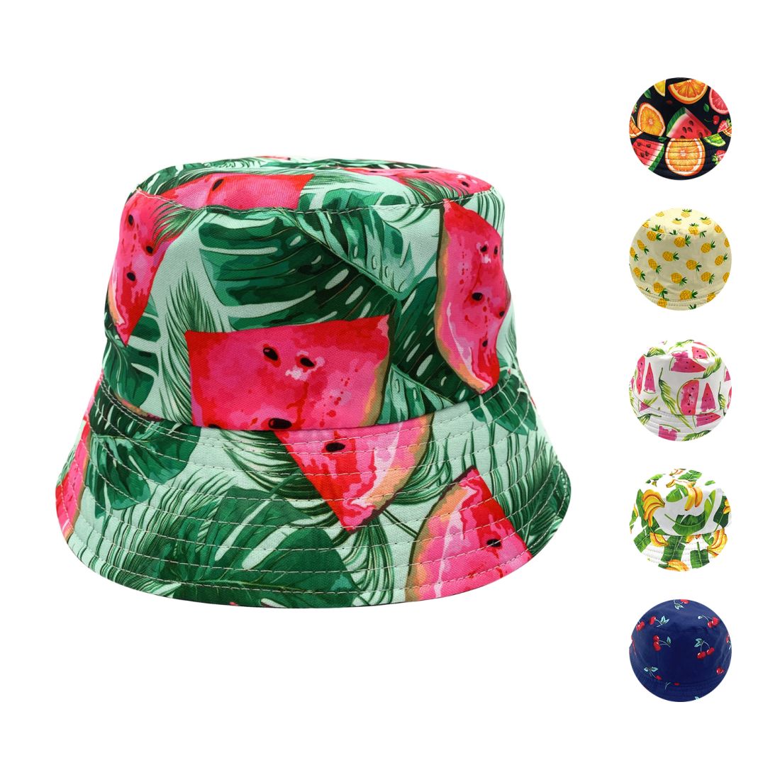 Empire Cove Fruit Print Bucket Hat Reversible Fisherman Cap Women Men Summer-Watermelon Green-
