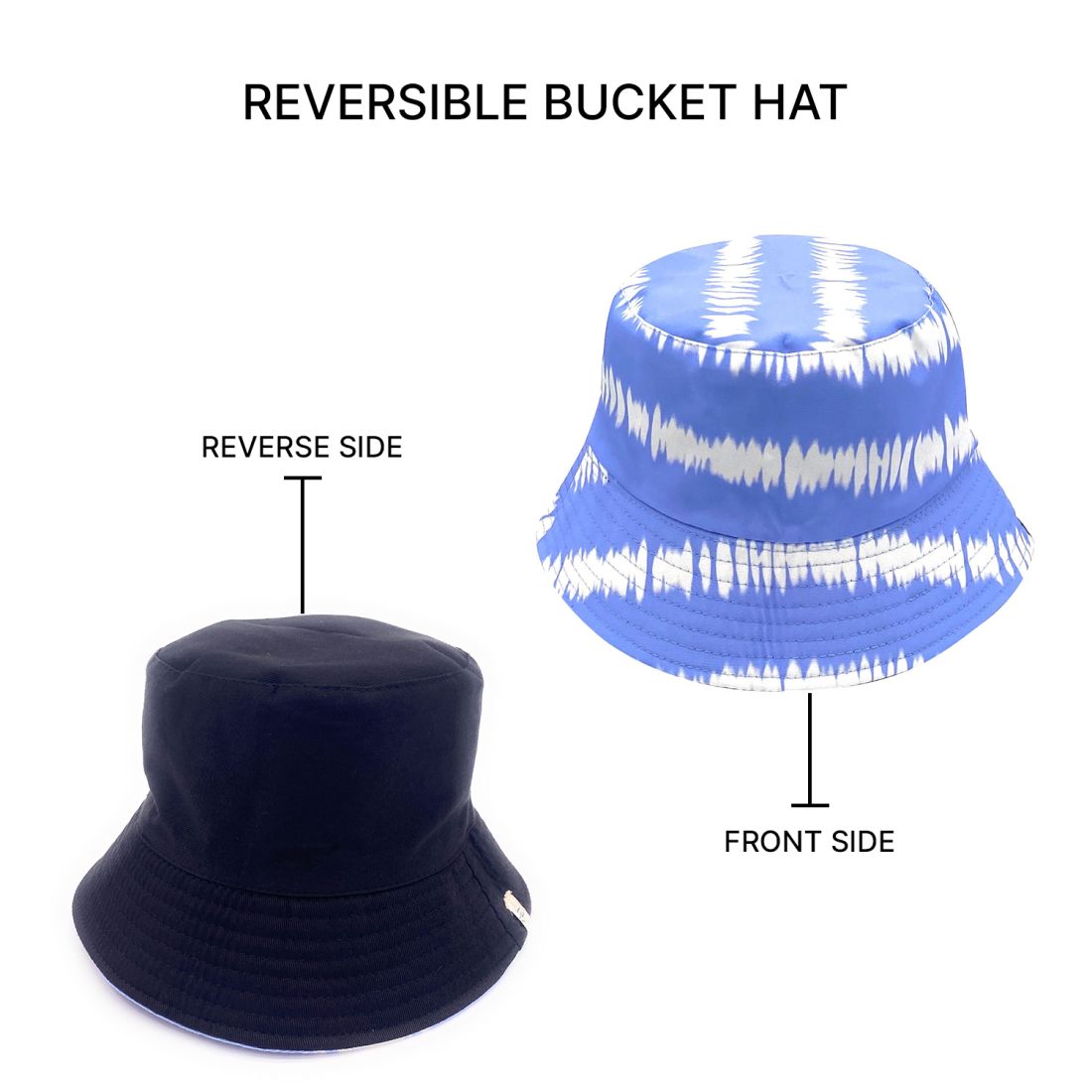 Empire Cove Tie Dye Stripes Bucket Hat Reversible Fisherman Cap Women Men Summer-Blue-