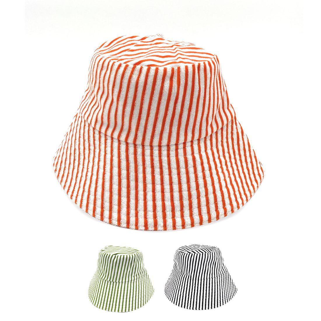 Empire Cove Stripe Terry Cloth Bucket Hat Fisherman Cap Women Men Summer Sun Hat-Orange-