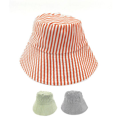 Empire Cove Stripe Terry Cloth Bucket Hat Fisherman Cap Women Men Summer Sun Hat-Orange-