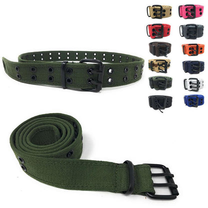 Casaba Canvas Belts Double Row 2 Holes Grommet Fabric Military Mens Women Unisex-Black-Small (30"- 32")-