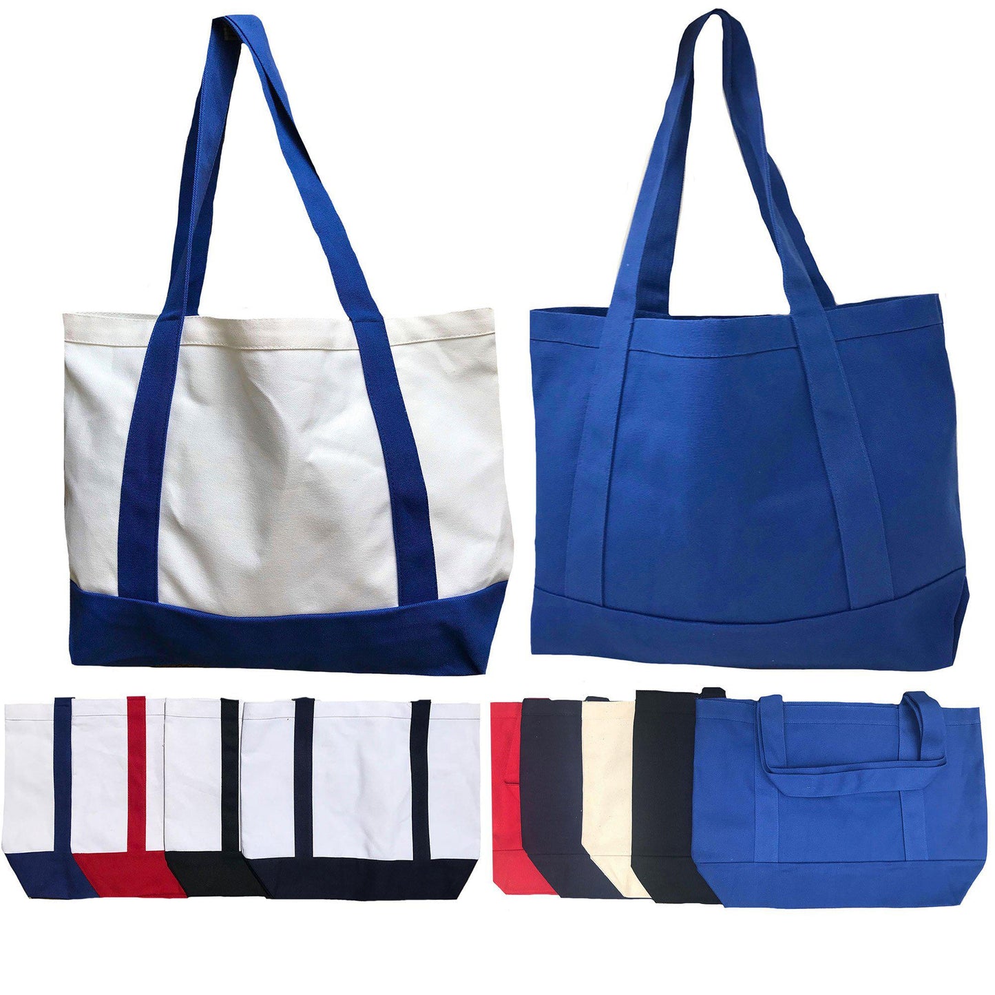 Cotton Canvas Reusable Grocery Shopping Tote Bags With Gusset For Travel Sports Plain 19inch-ROYAL-