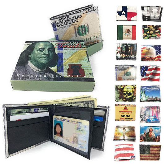 Printed Designs Bifold Wallets In Gift Box Cash Card Id Slots Mens Womens Youth-US 100 DOLLARS-