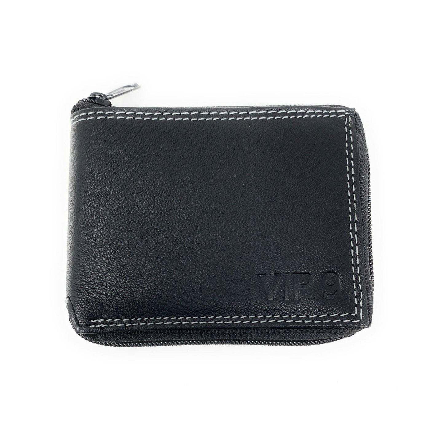 Empire Cove VIP Classic Genuine Leather Slim Bifold Wallets Zippered Flip Up ID-Black-