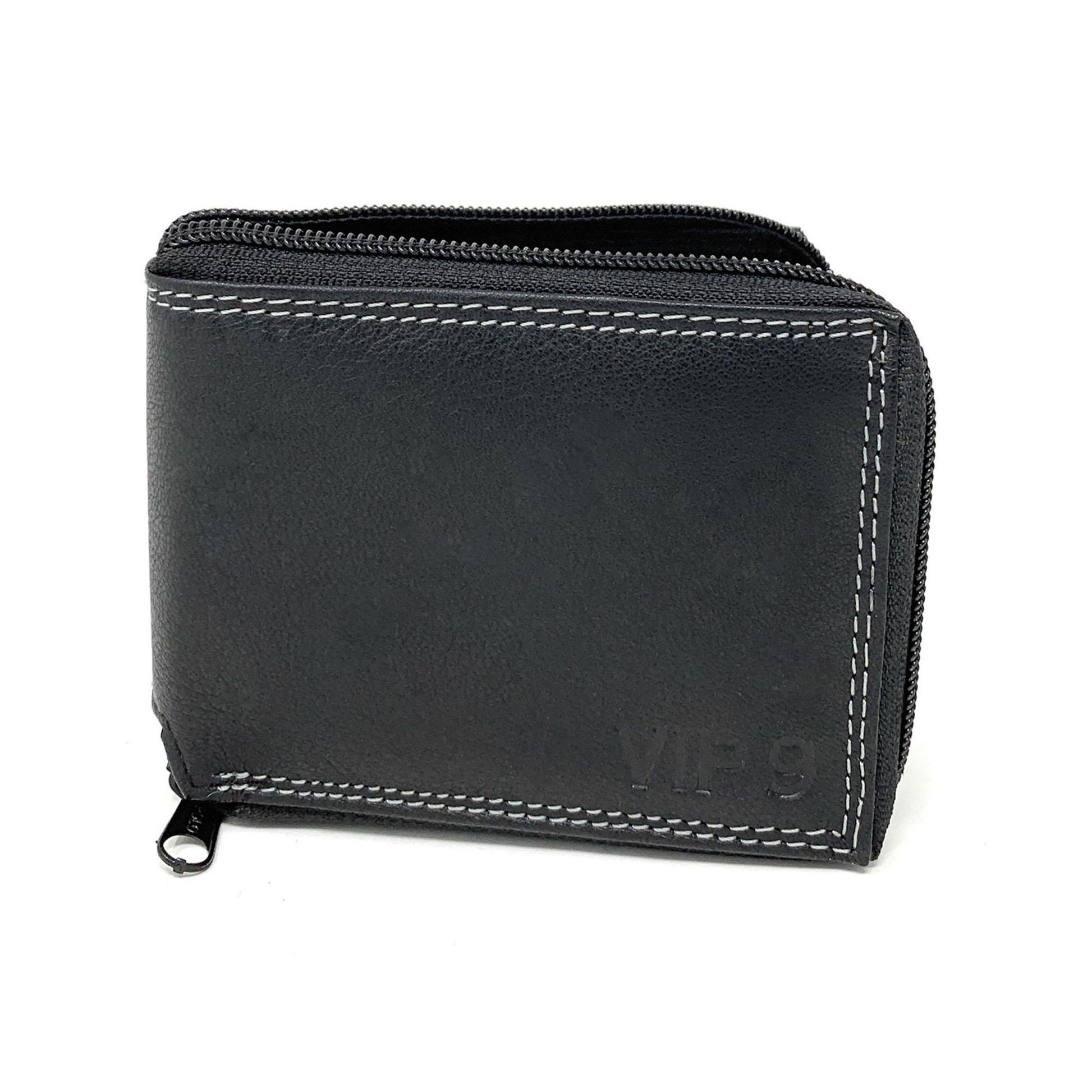 Empire Cove VIP Classic Genuine Leather Slim Bifold Wallets Zippered Flip Up ID-Black-