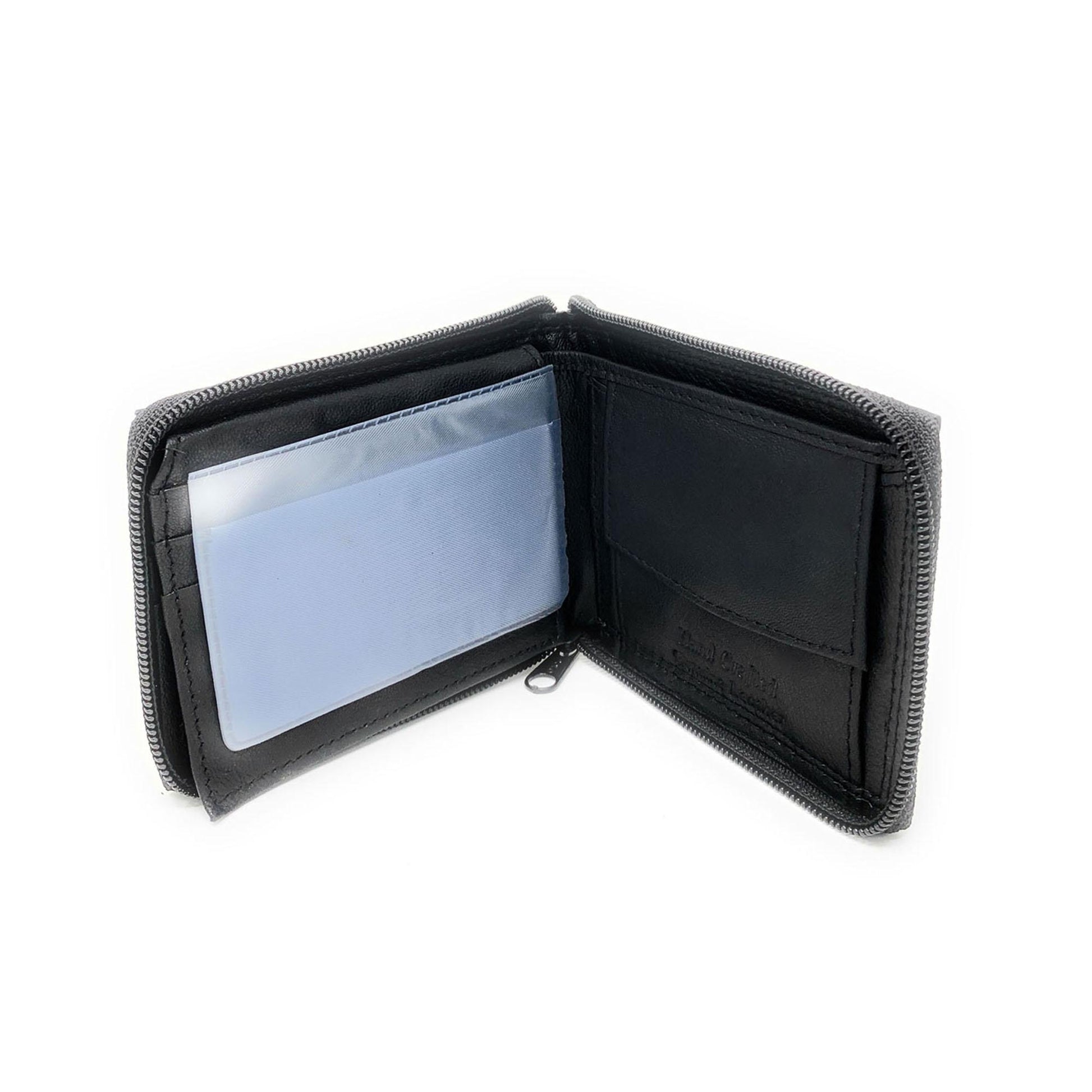Empire Cove VIP Classic Genuine Leather Slim Bifold Wallets Zippered Flip Up ID-Black-