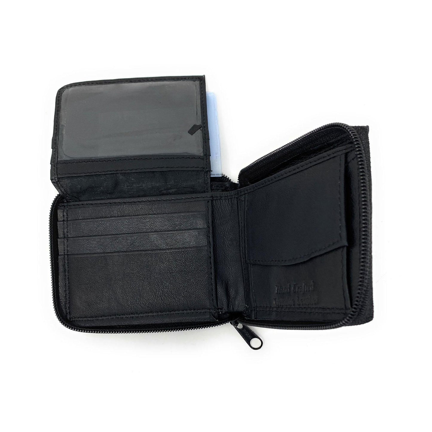 Empire Cove VIP Classic Genuine Leather Slim Bifold Wallets Zippered Flip Up ID-Black-