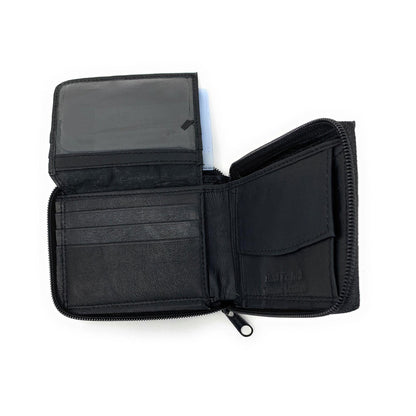 Empire Cove VIP Classic Genuine Leather Slim Bifold Wallets Zippered Flip Up ID-Black-