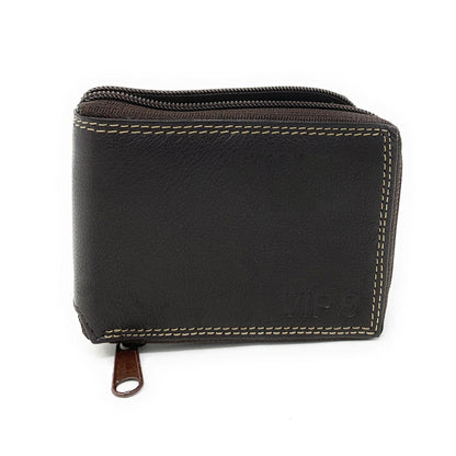 Empire Cove VIP Classic Genuine Leather Slim Bifold Wallets Zippered Flip Up ID-Black-
