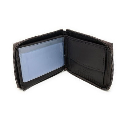 Empire Cove VIP Classic Genuine Leather Slim Bifold Wallets Zippered Flip Up ID-Black-