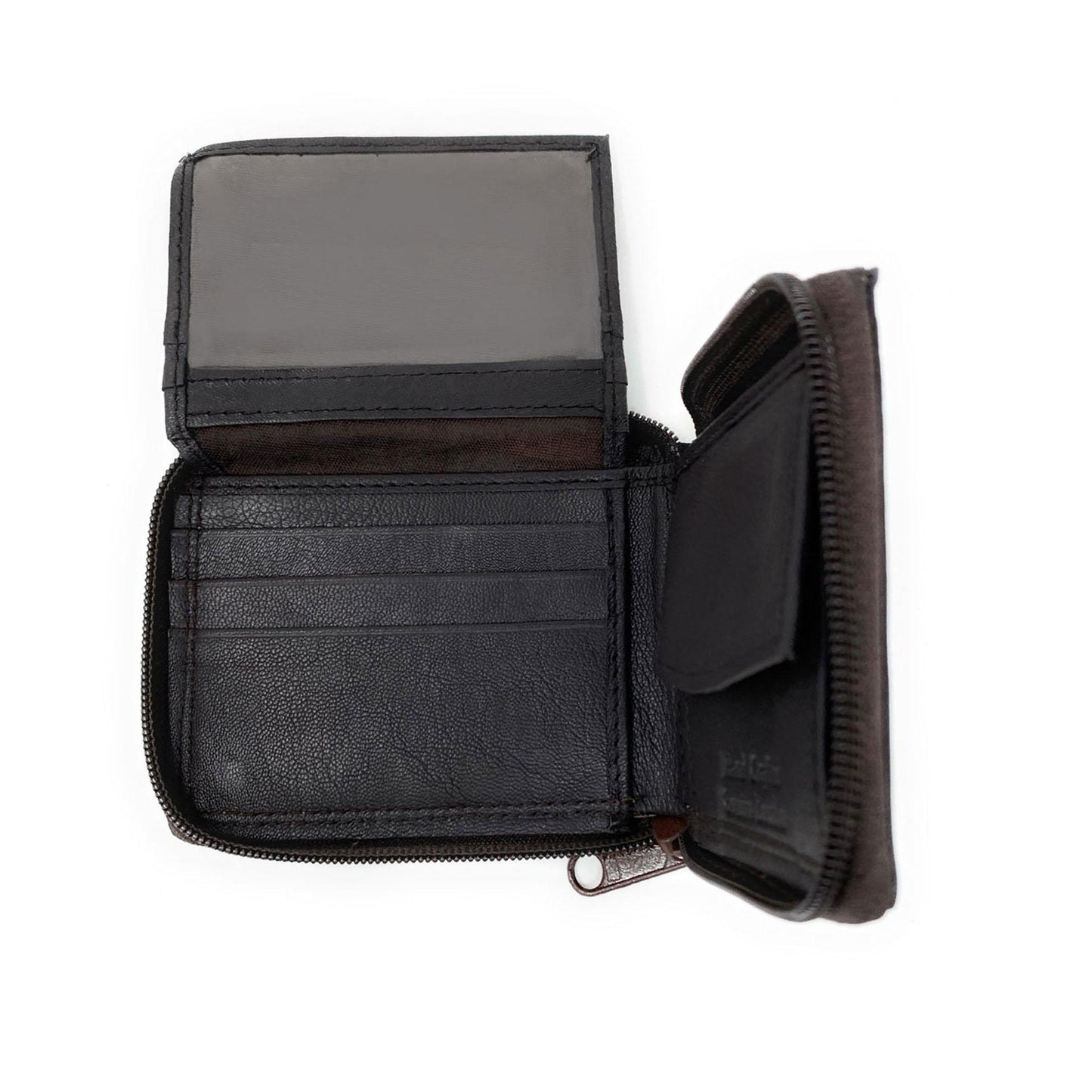 Empire Cove VIP Classic Genuine Leather Slim Bifold Wallets Zippered Flip Up ID-Black-