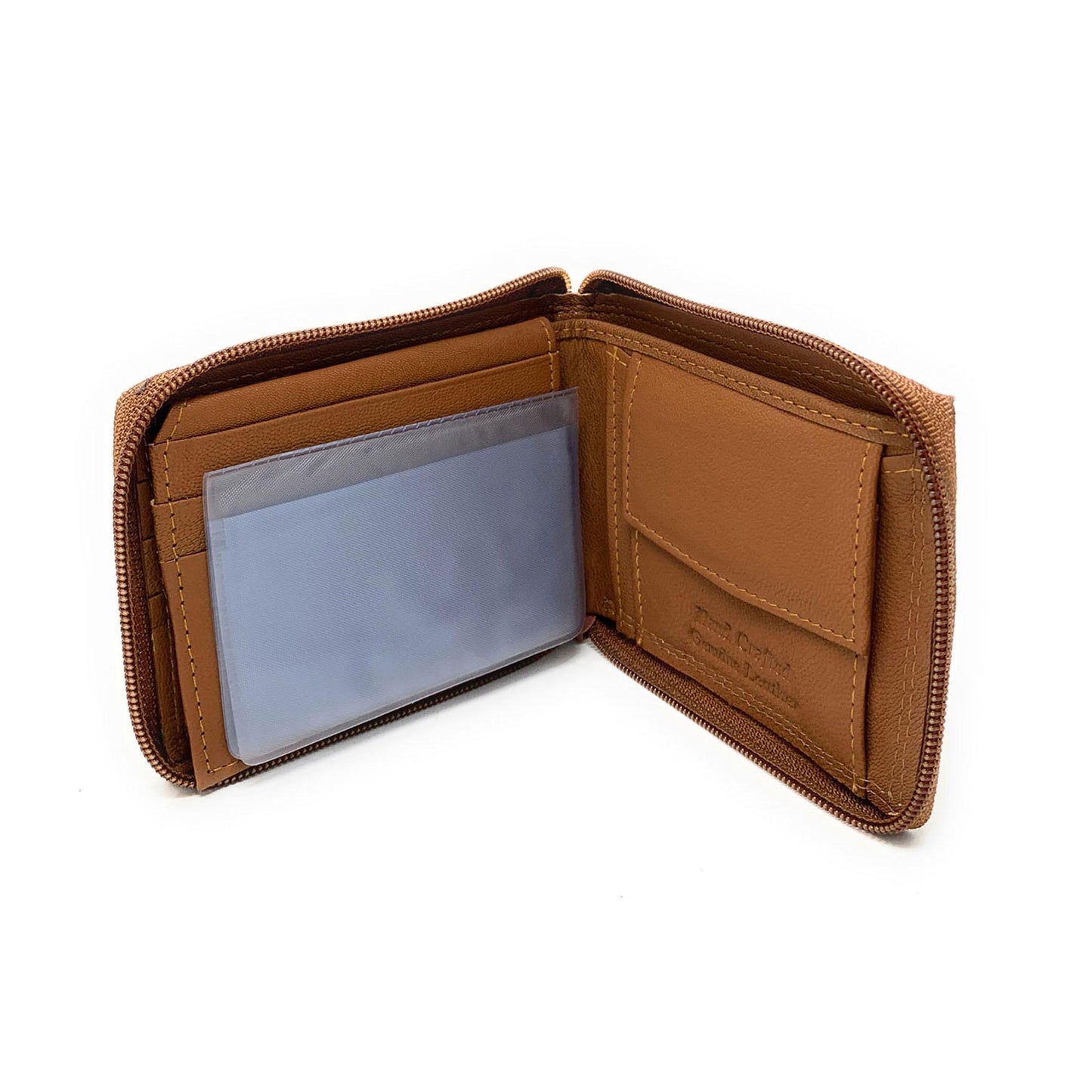 Empire Cove VIP Classic Genuine Leather Slim Bifold Wallets Zippered Flip Up ID-Black-