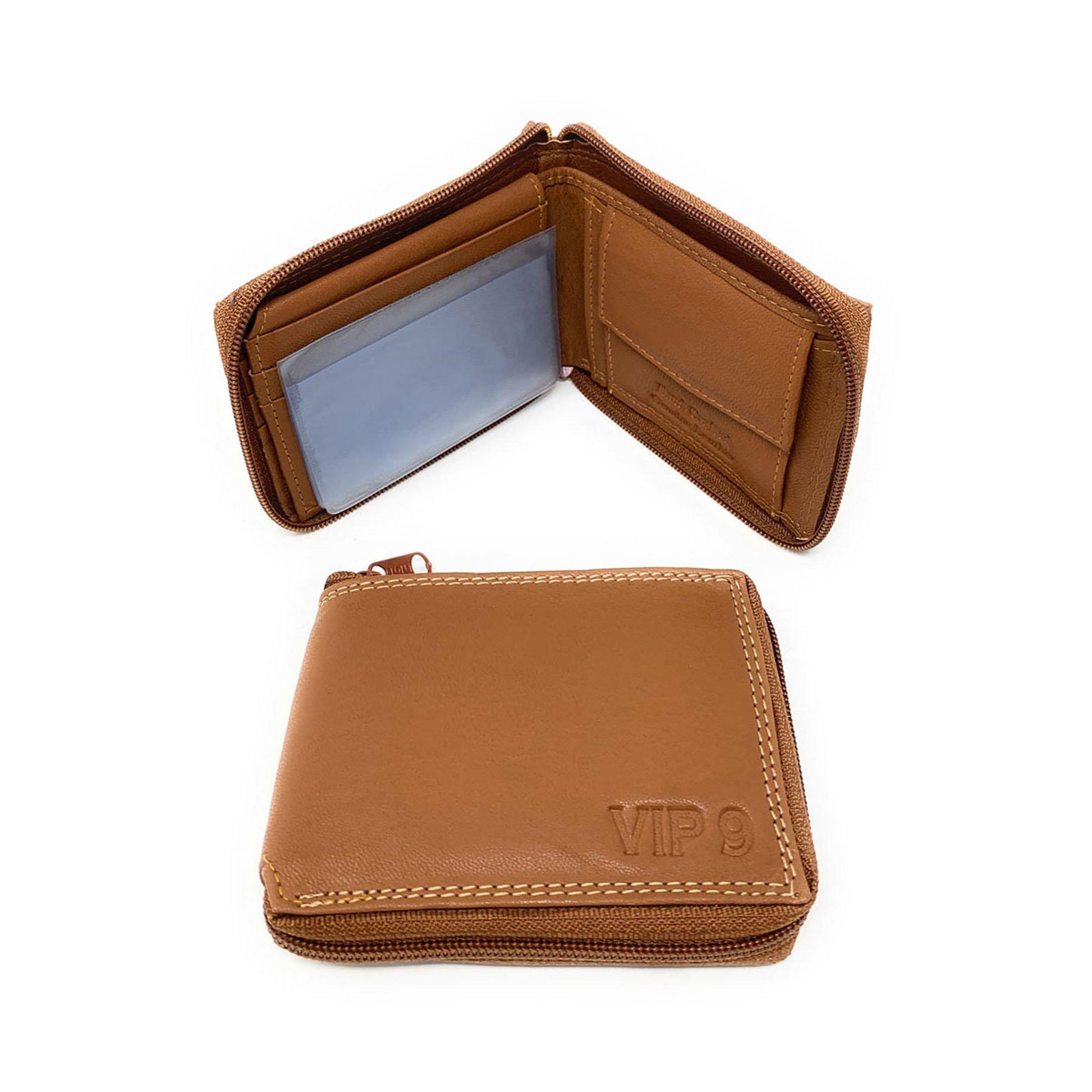 Empire Cove VIP Classic Genuine Leather Slim Bifold Wallets Zippered Flip Up ID-Black-