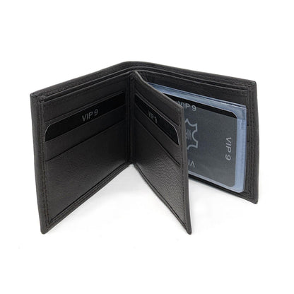 Empire Cove VIP Classic Genuine Leather Slim Bifold Wallets Side Flip ID Compartment-Black-