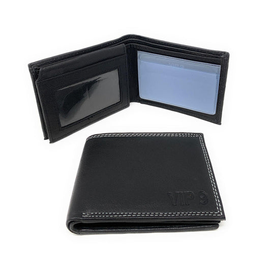 Empire Cove VIP Classic Genuine Leather Slim Bifold Wallets Flip Up ID-Black-