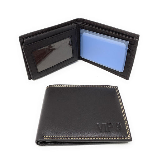 Empire Cove VIP Classic Genuine Leather Slim Bifold Wallets Flip Up ID-Black-