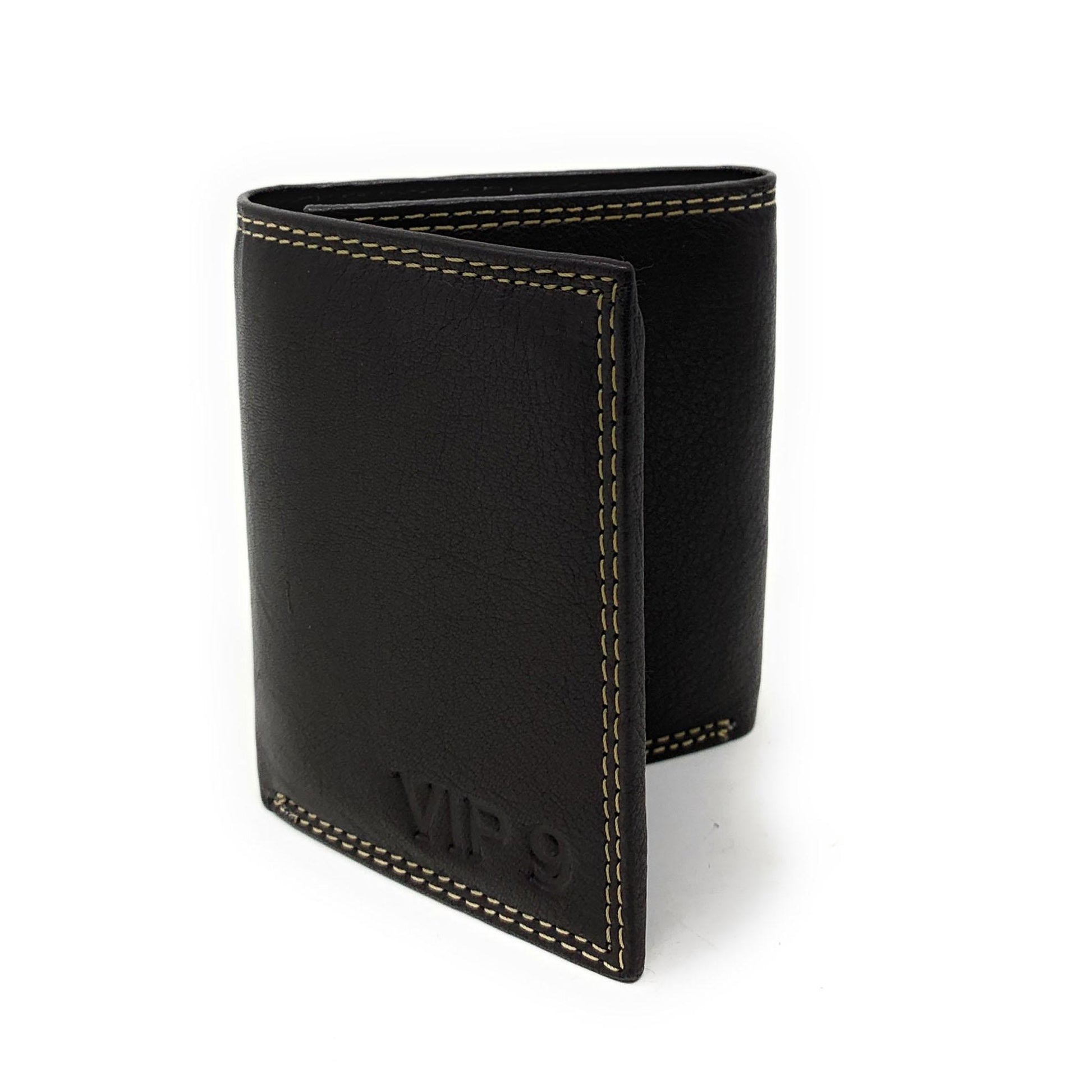 Empire Cove VIP Classic Genuine Leather Slim Trifold Wallets Cash Card ID Slots-Black-