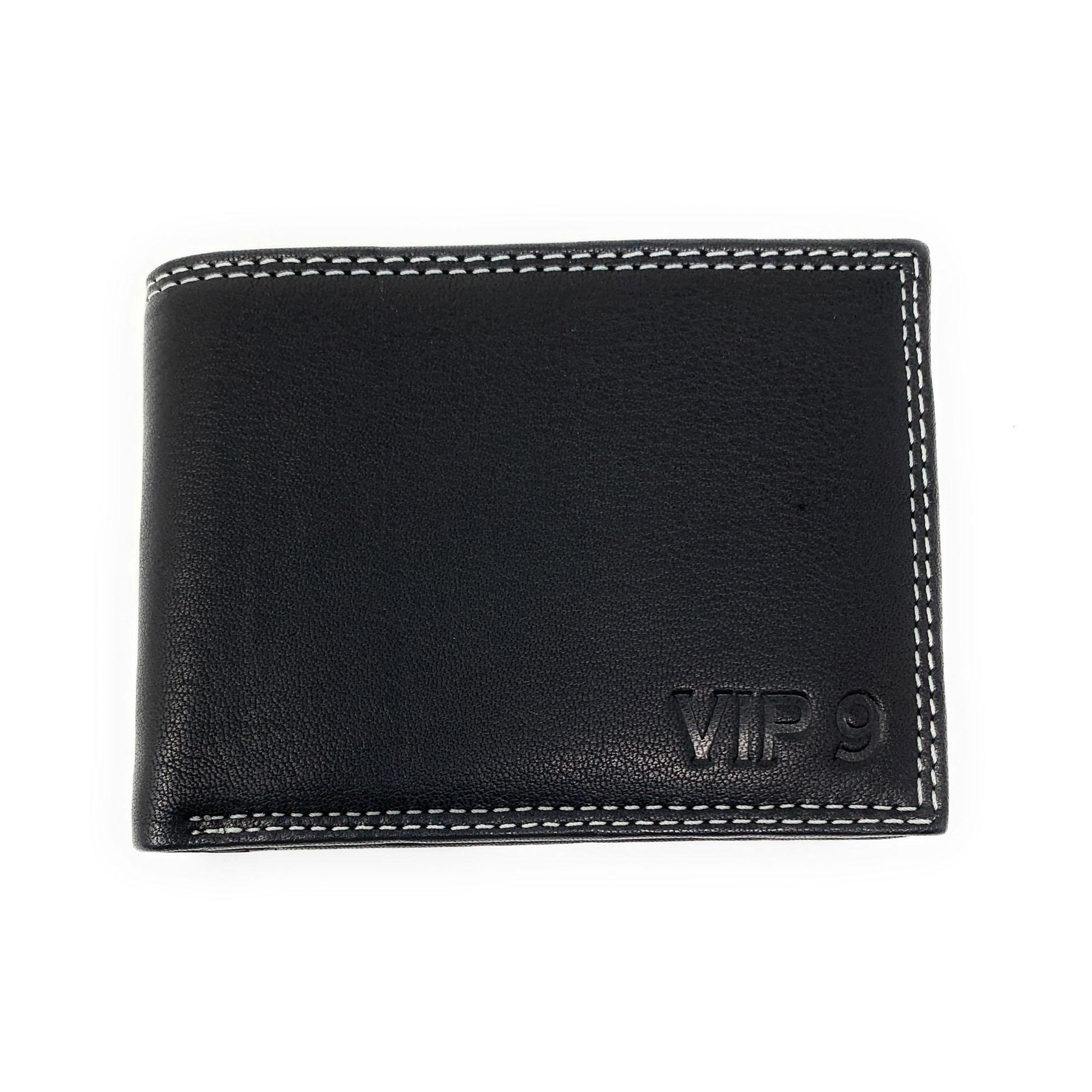Empire Cove VIP Classic Genuine Leather Slim Bifold Wallets Inside Flip Up ID-Black-