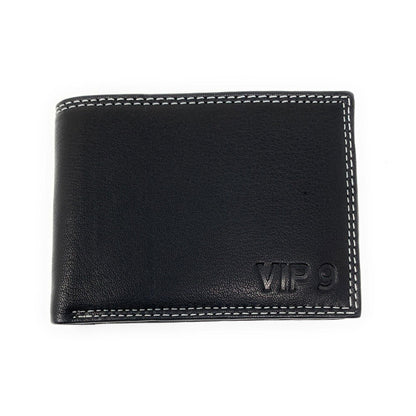 Empire Cove VIP Classic Genuine Leather Slim Bifold Wallets Inside Flip Up ID-Black-