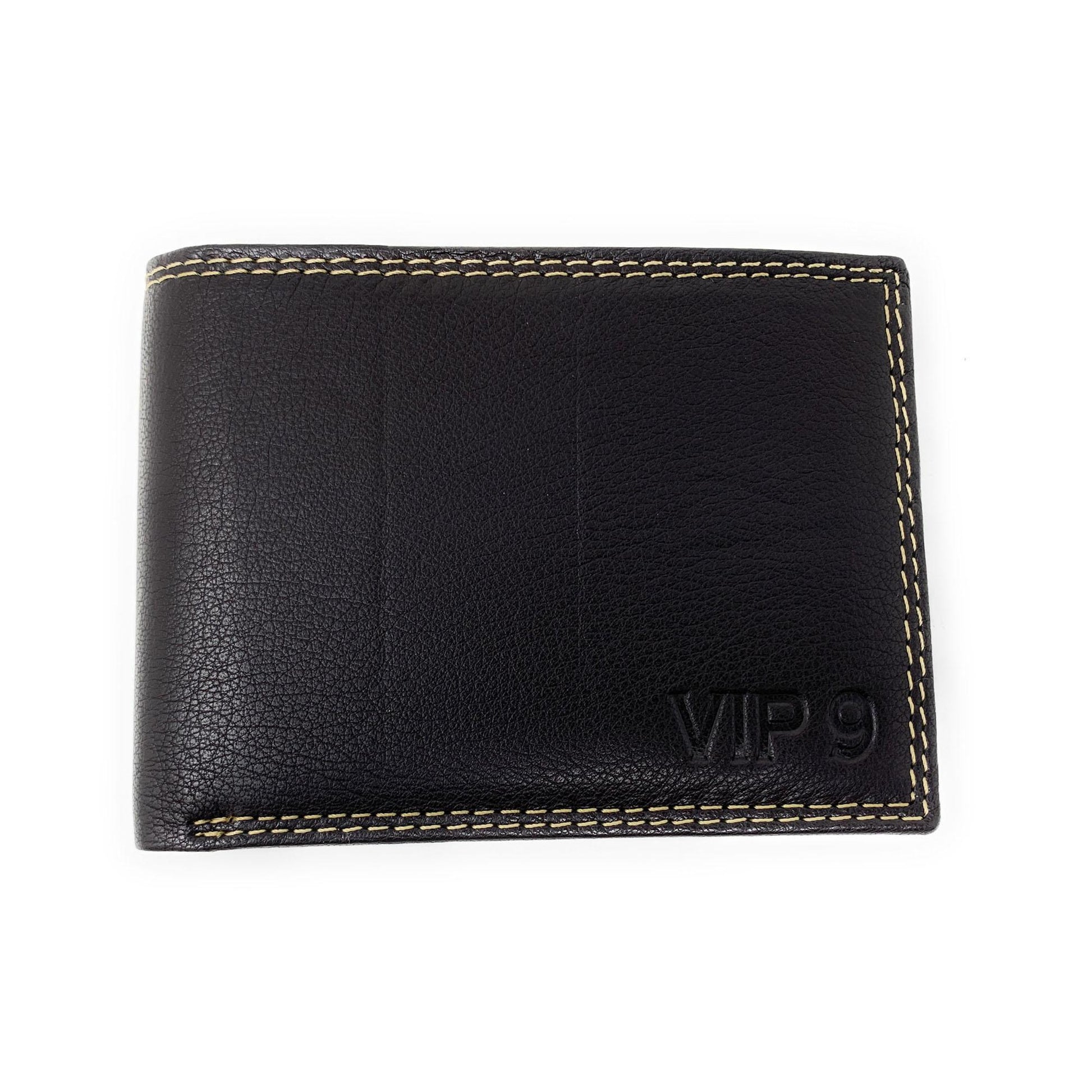 Empire Cove VIP Classic Genuine Leather Slim Bifold Wallets Inside Flip Up ID-Black-