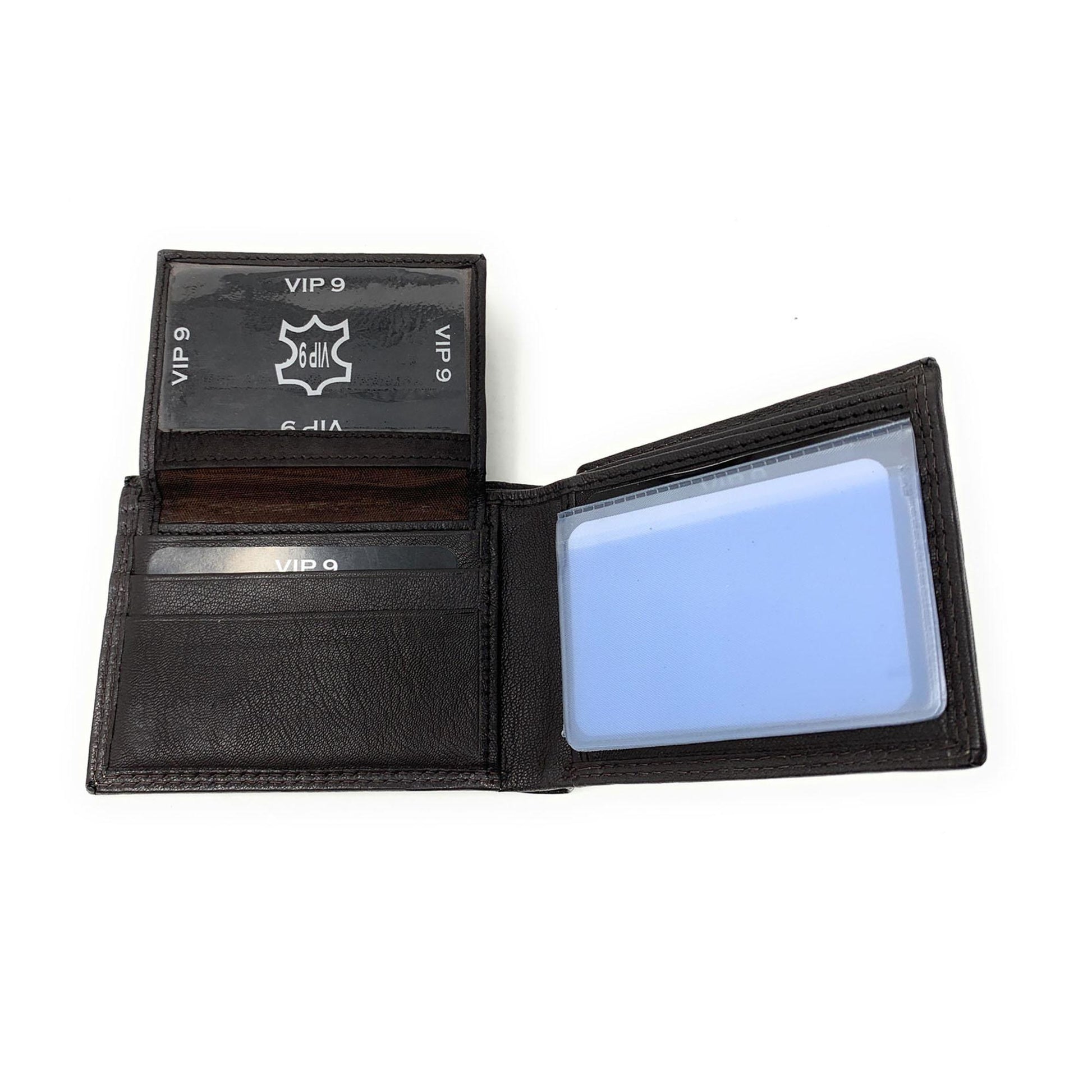 Empire Cove VIP Classic Genuine Leather Slim Bifold Wallets Inside Flip Up ID-Black-
