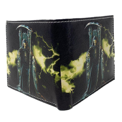 Gothic Skull Grim Reaper Bifold Wallets In Gift Box Mens Womens-White Skull-