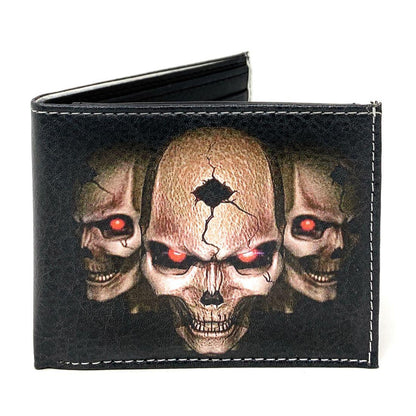 Gothic Skull Grim Reaper Bifold Wallets In Gift Box Mens Womens-White Skull-