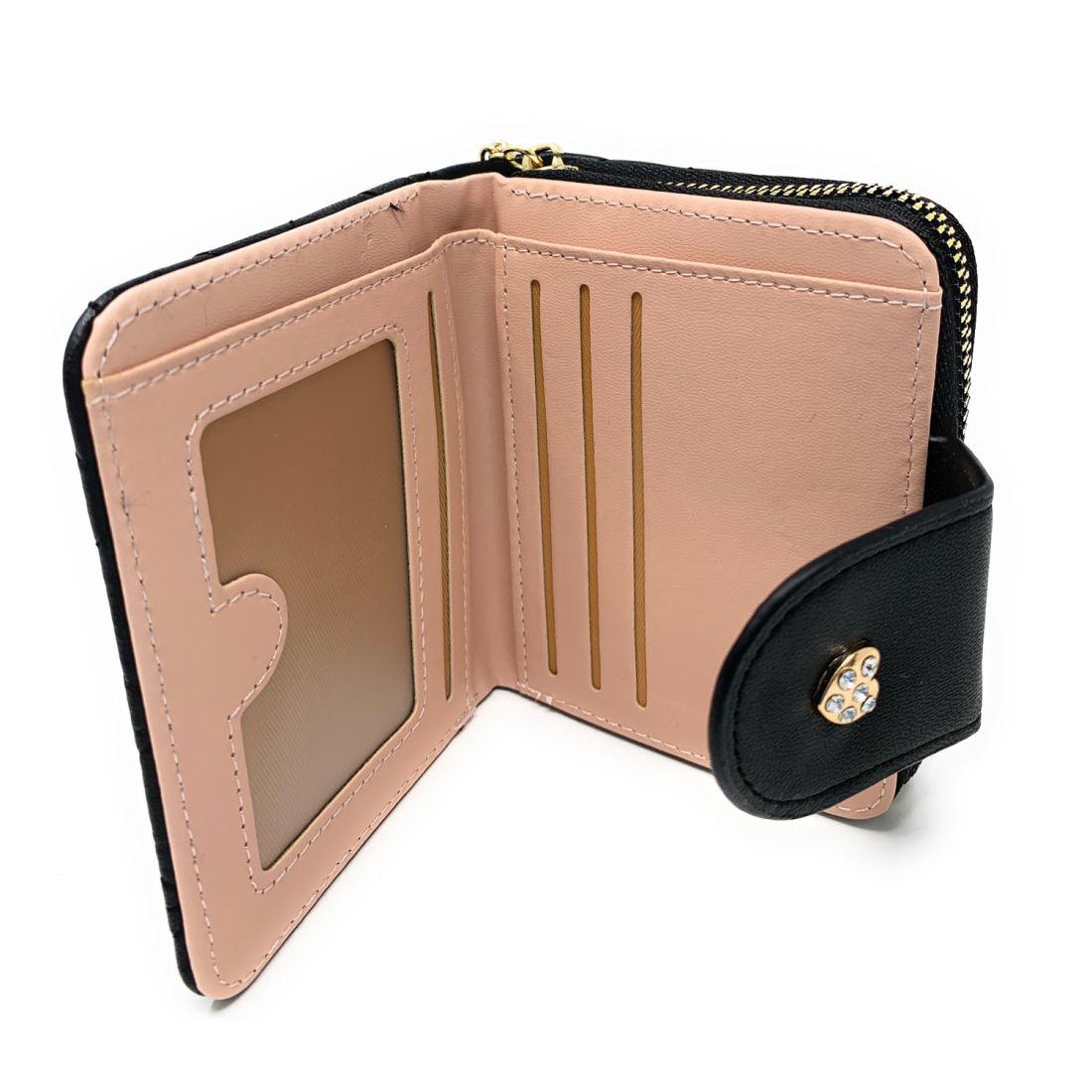 Empire Cove Womens Bifold Quilted Heart Rhinestone Wallets Ladies Teens-Black-