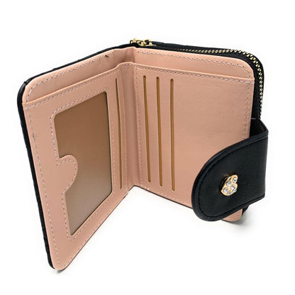 Empire Cove Womens Bifold Quilted Heart Rhinestone Wallets Ladies Teens-Black-