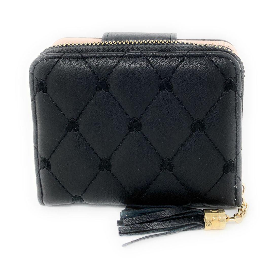 Empire Cove Womens Bifold Quilted Heart Rhinestone Wallets Ladies Teens-Black-