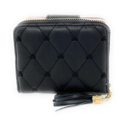 Empire Cove Womens Bifold Quilted Heart Rhinestone Wallets Ladies Teens-Black-