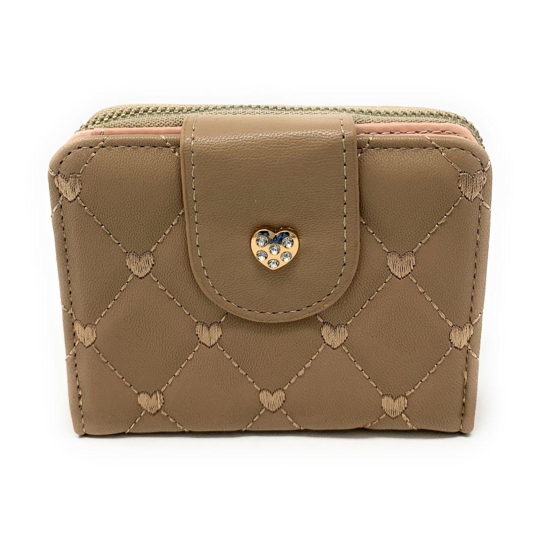 Empire Cove Womens Bifold Quilted Heart Rhinestone Wallets Ladies Teens-Khaki-