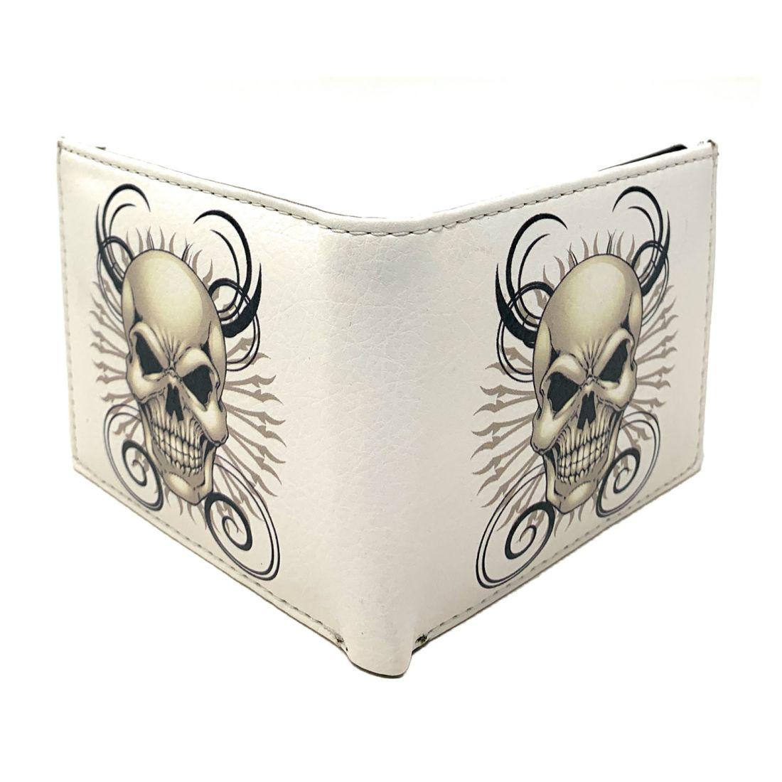 Gothic Skull Grim Reaper Bifold Wallets In Gift Box Mens Womens-White Skull-