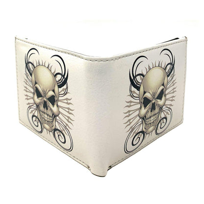 Gothic Skull Grim Reaper Bifold Wallets In Gift Box Mens Womens-White Skull-