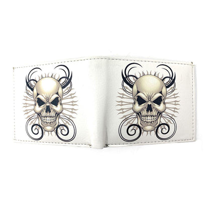 Gothic Skull Grim Reaper Bifold Wallets In Gift Box Mens Womens-White Skull-