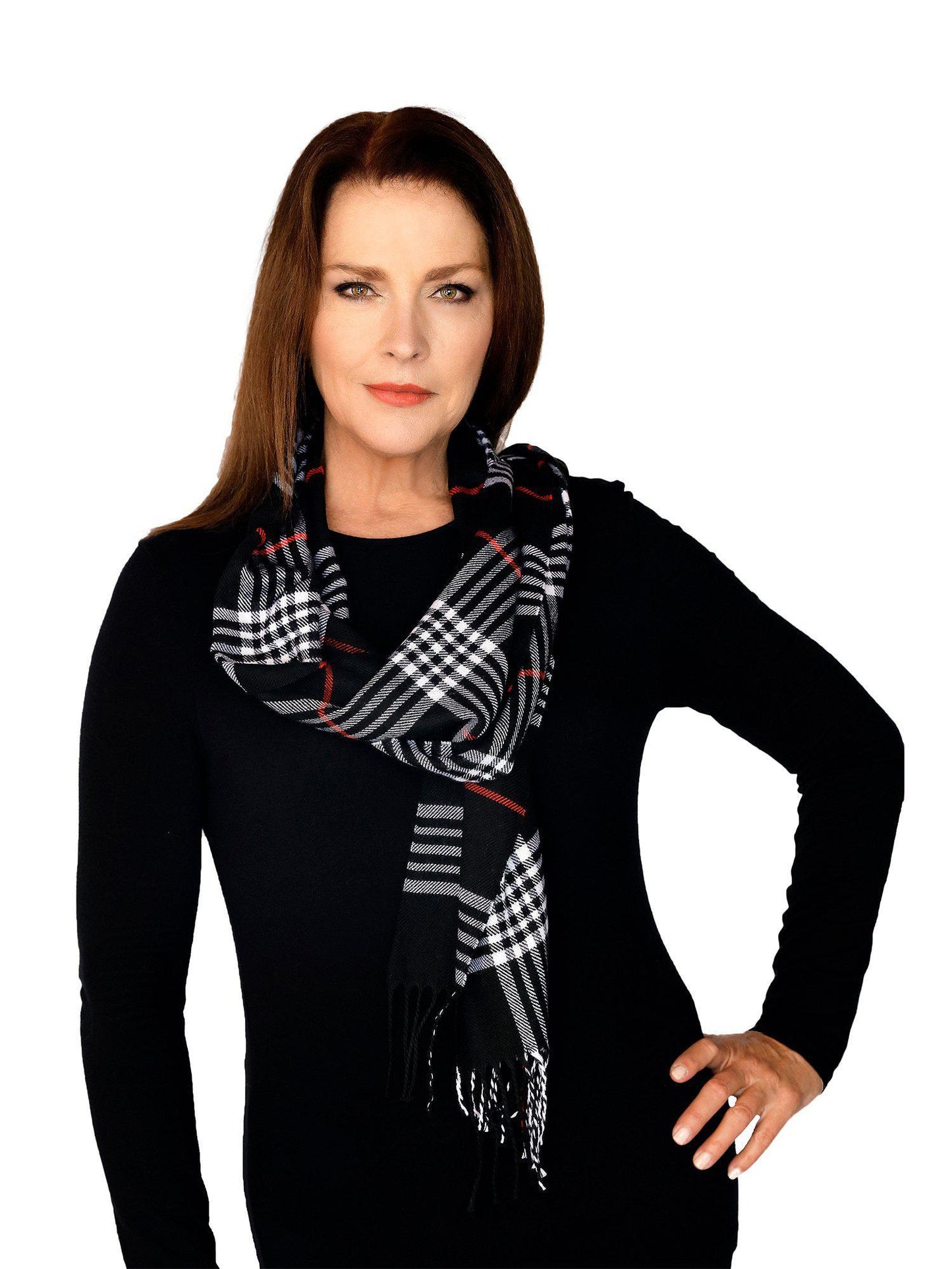 Casaba Warm Winter Scarves Scarf Wraps Classic Plaid Womens Mens Unisex-Black-Dual Tone-Plaid-