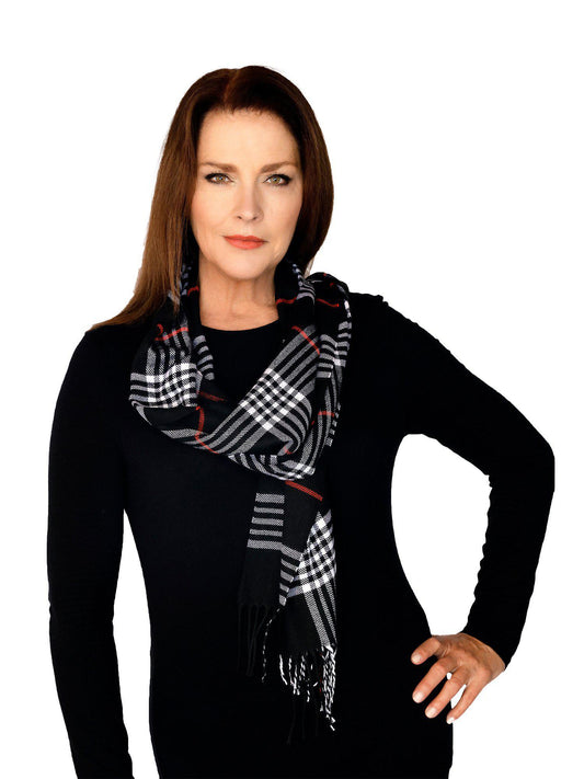 Casaba Warm Winter Scarves Scarf Wraps Classic Plaid Womens Mens Unisex-Black-Dual Tone-Plaid-